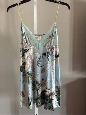 Linea Donatella Light Blue Tropical Lace-Trim Slip